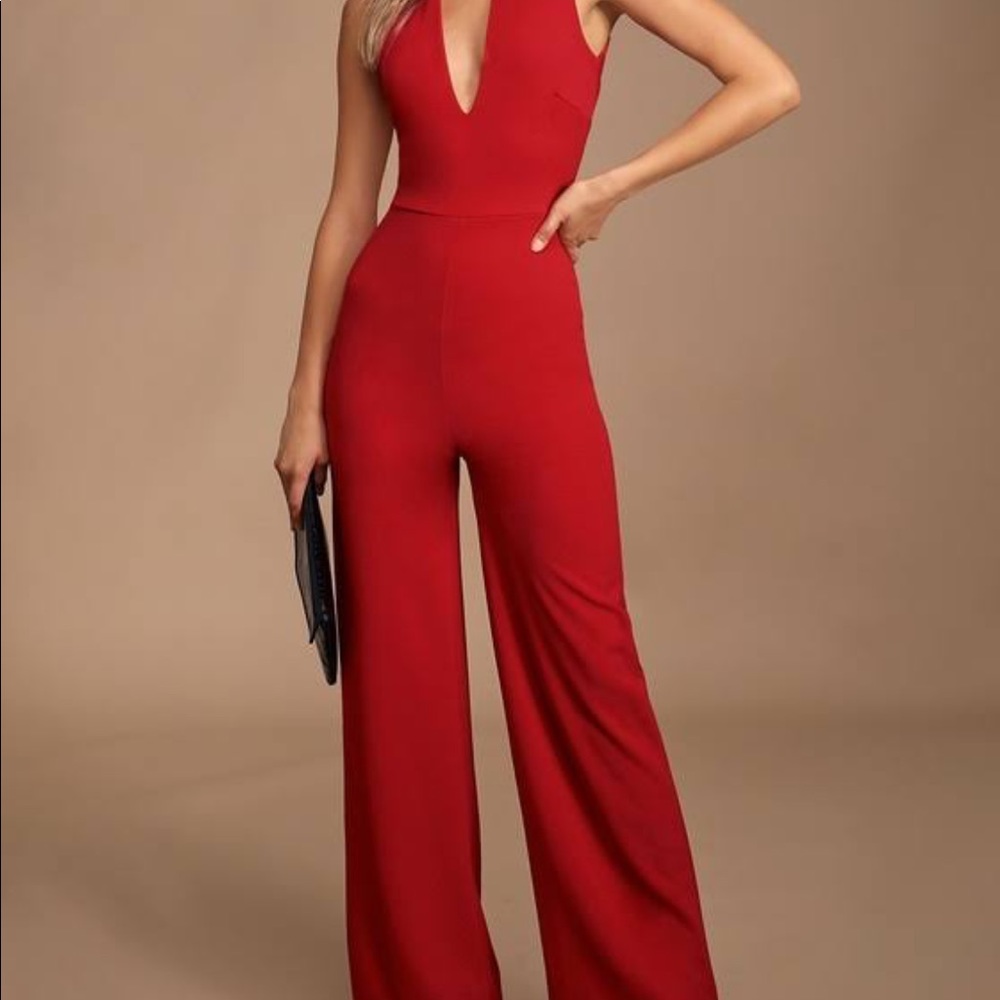 Lulu’s Red Crisscross Backless Jumpsuit